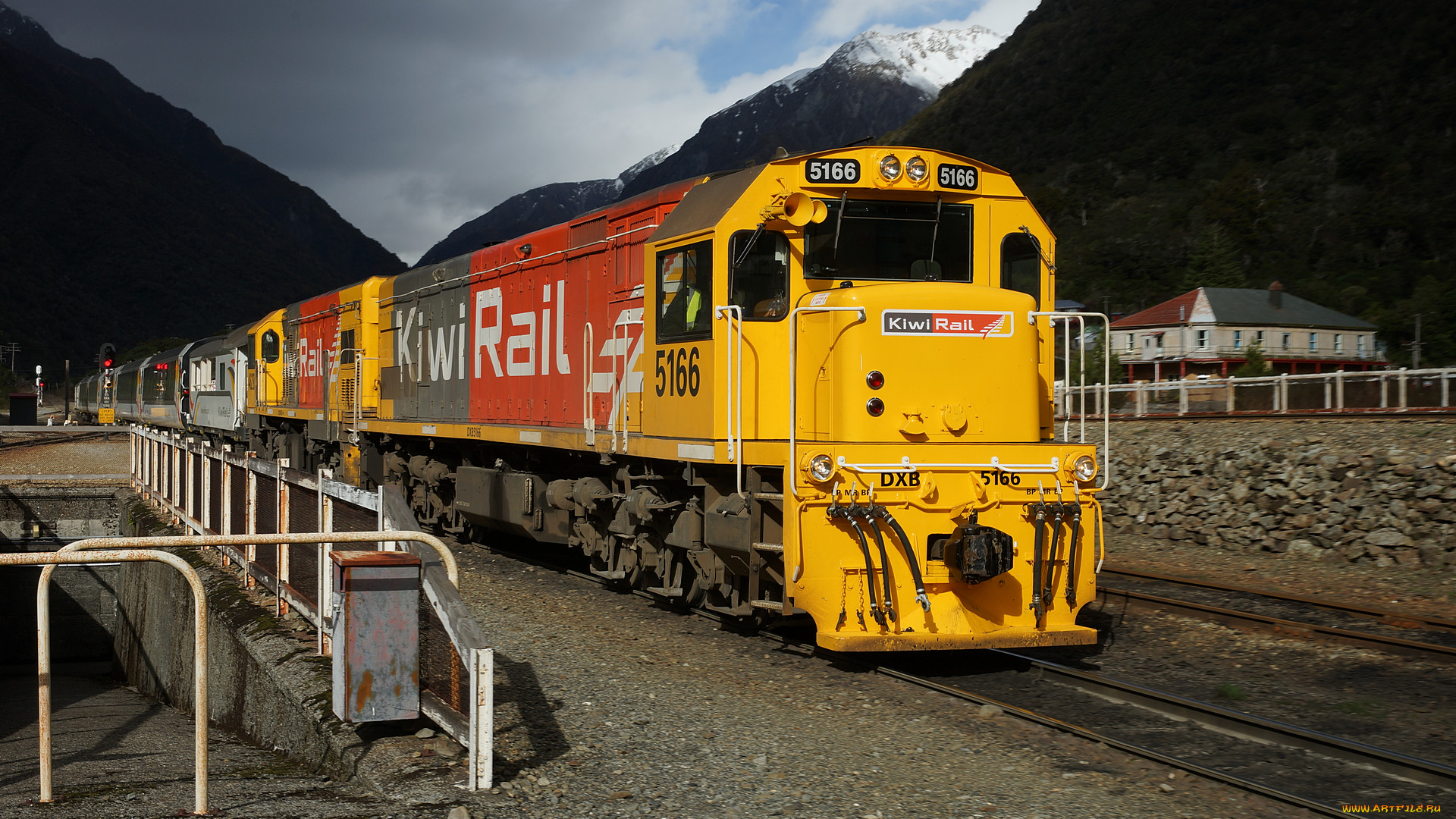 kiwirail locomotive`s dxb 5166 and dcp 4628 with the tranzalpine, , , , , , , , 
